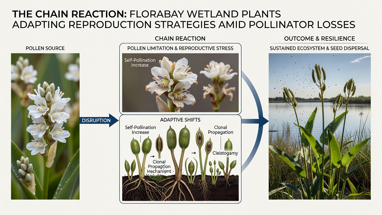 Close-up view of adapted wetland flora with modified flower structures and increased seed pod formation in Florabay marshes